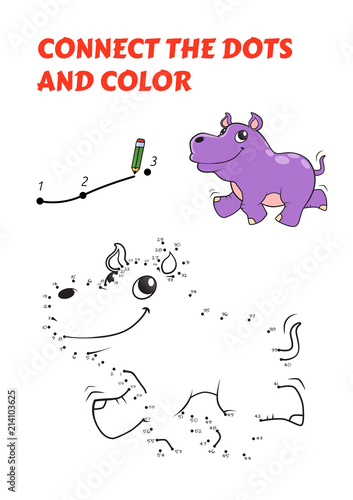 Numbers game, an educational connect the dots game for children, Happy Violet Hippo