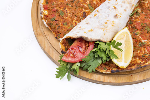Turkish foods; Turkish pizza, Lahmacun