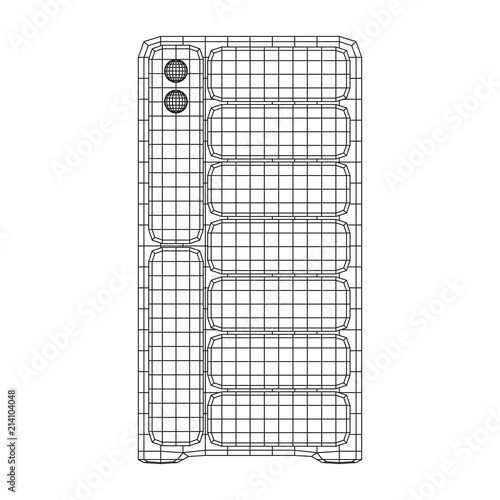 Hardware equipment telecommunication server. Data center storage room object. Computer database tower. Internet industry cluster. Wireframe low poly mesh vector illustration © newb1