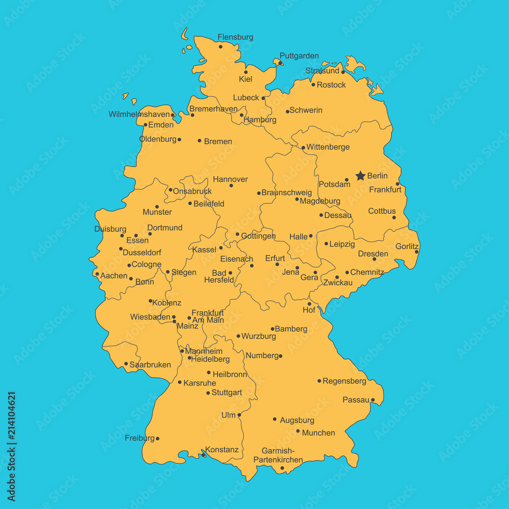 Obraz premium Vector map of Germany on blue background.