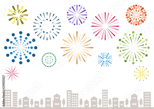 花火と街並 背景イラスト Stock Vector Adobe Stock