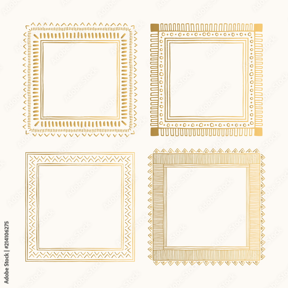 Golden vector frames. Indian style. Invitation hand drawn borders. Golden vector frames. Indian style. Invitation hand drawn borders.