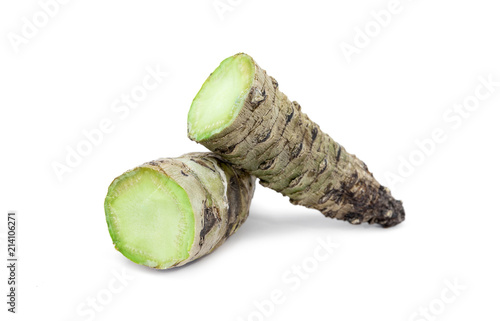 Photo slice wasabi root isolated on white background