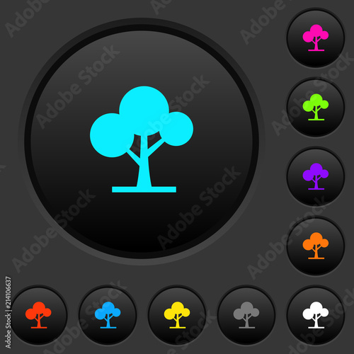 Leafy tree dark push buttons with color icons