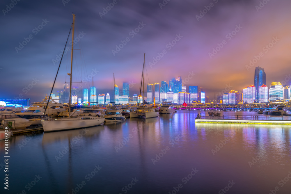 Qingdao Bay yacht wharf and urban architectural landscape