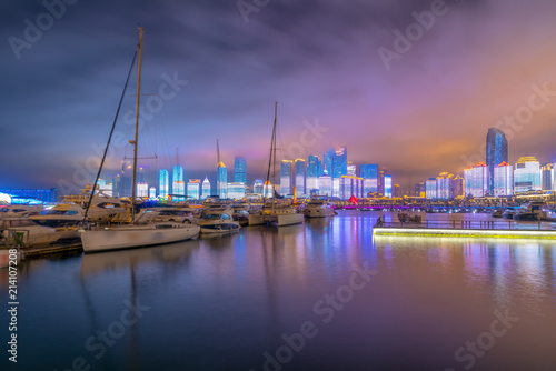 Qingdao Bay yacht wharf and urban architectural landscape