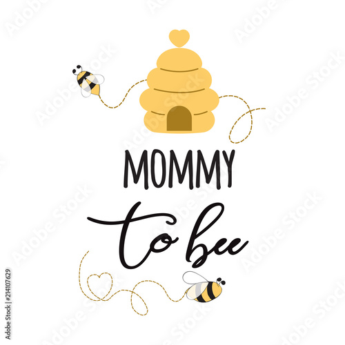 Baby shower invitation banner with text Mommy to Bee Cute card design for Mothers day bees heart bee hive