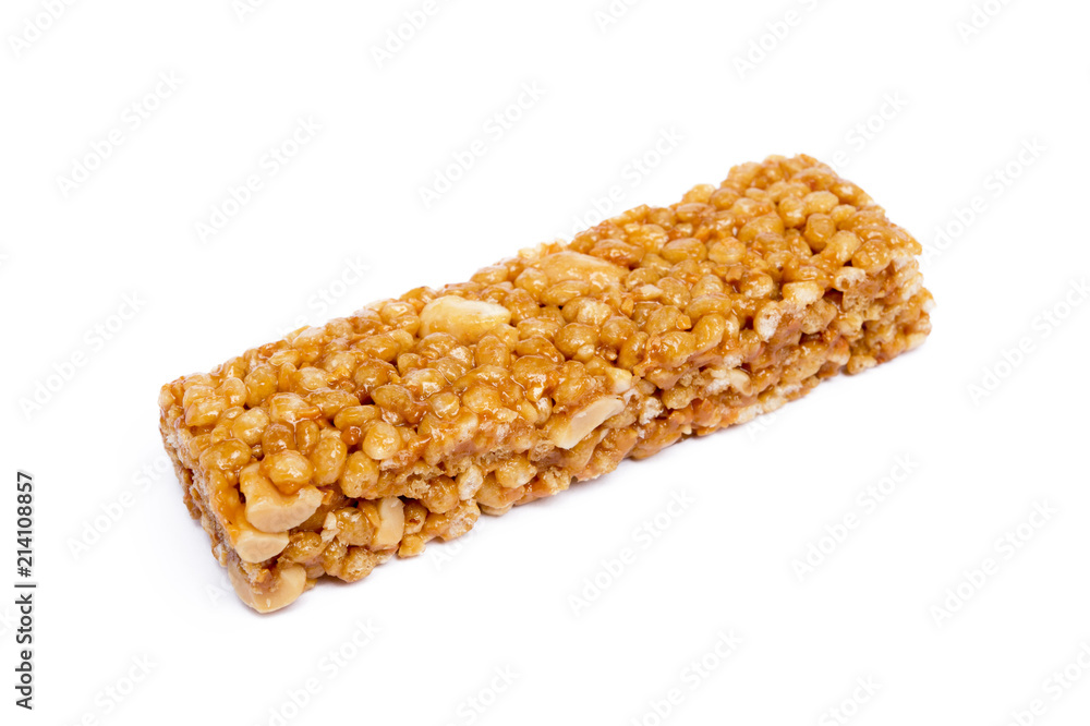 Tasty protein bar isolated on white background Tasty protein bar isolated on white background