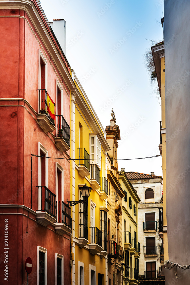 Antique building view in Old Town Sevilla, Spain