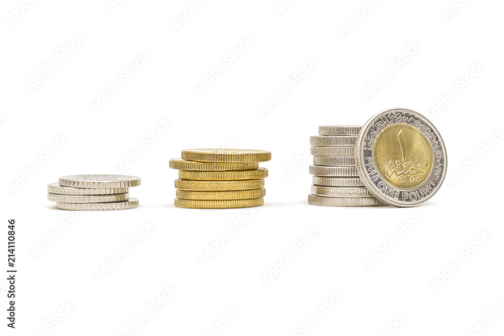 Coins Isolated on White Background, Egyptian Pounds Coins Isolated on White Background, Egyptian Pounds