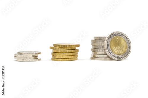 Coins Isolated on White Background, Egyptian Pounds