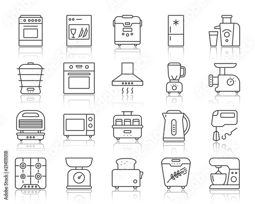 Kitchen Appliance simple line icons vector set