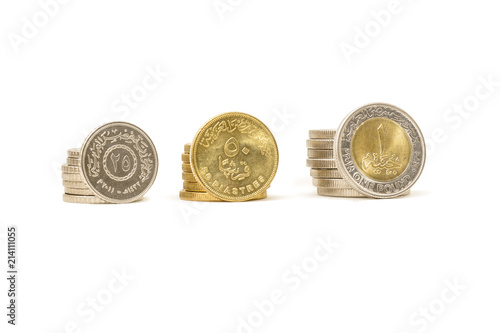 Coins Isolated on White Background, Egyptian Pounds photo