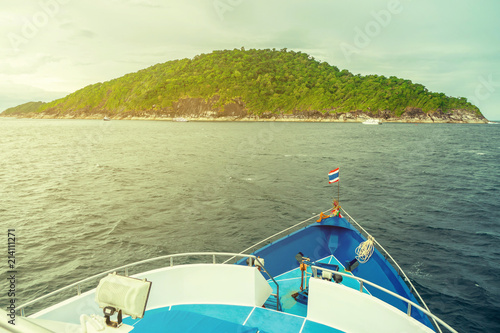 Similan island - sea view from boat during holiday. Ttravel vacation adventure in Thailand. photo