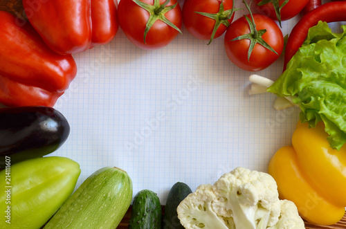 vegetables on the background of a white sheet of paper place under advertising