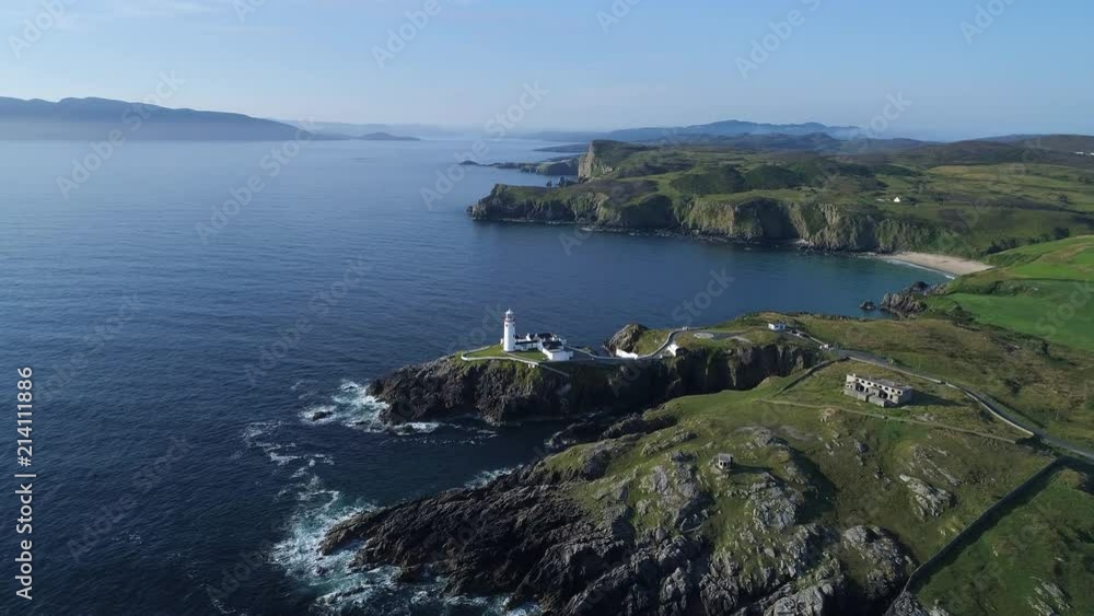 Ireland, Aerial view of Fanad head coastline with lighthouse, Ireland, Aerial view of Fanad head coastline with lighthouse,