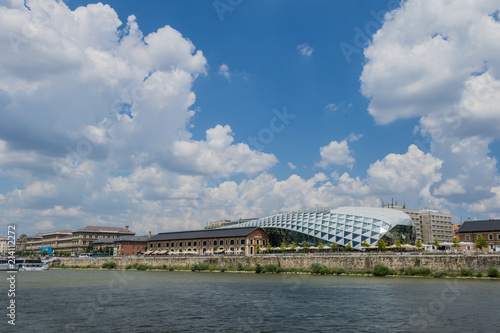 Photography Budapest cityscape seen from one of the Danube bank to the another under the blu