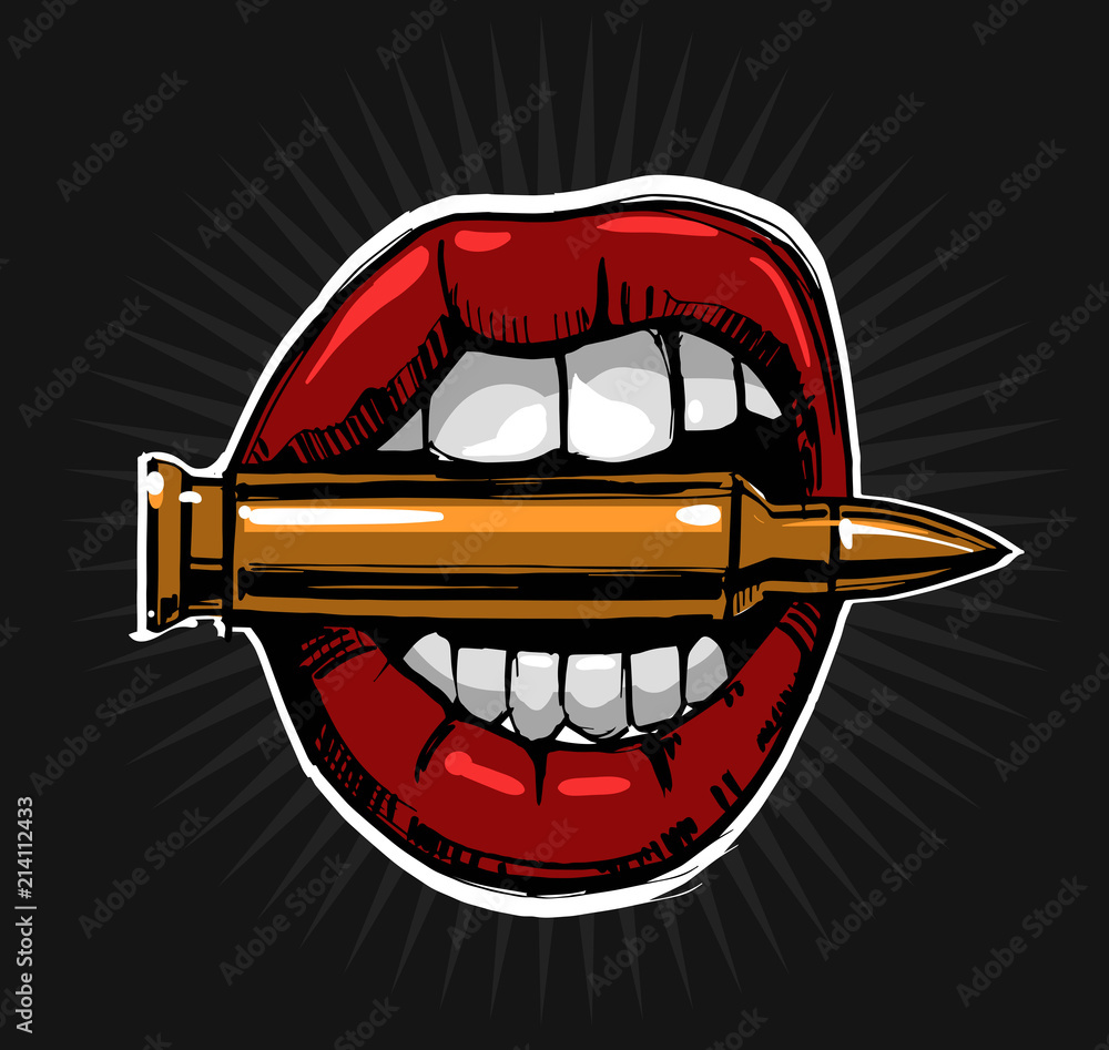 Naklejka premium Lips with bullet