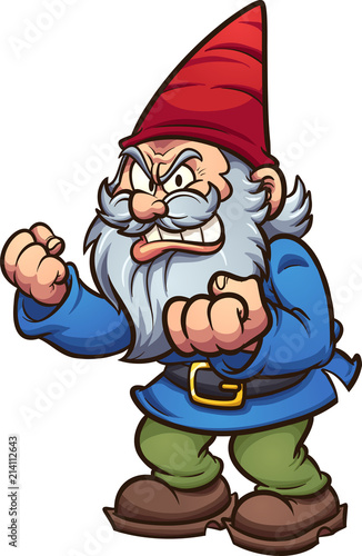 Angry cartoon gnome with defiant attitude. Vector clip art illustration with simple gradients. All in a single layer.  photo