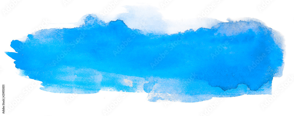 bright blue spot brush stroke watercolor stain design element, with a paper texture