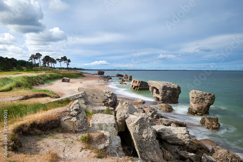 Bunker ruins near the Baltic Sea beach, part of the old fortress in the former Soviet Union base 