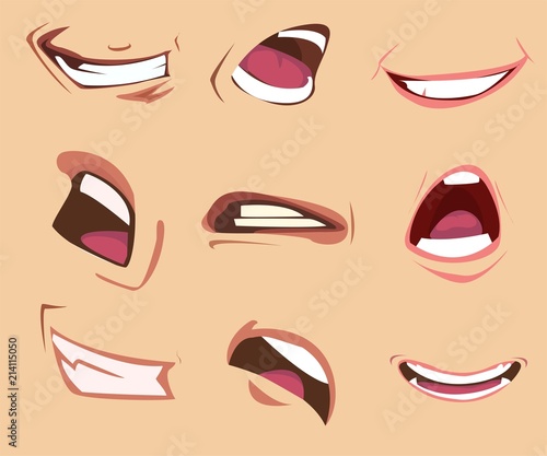 Cartoon mouth expressions set. Vector illustration.