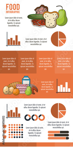 Nutrition and food orange infographic with statistics and elements