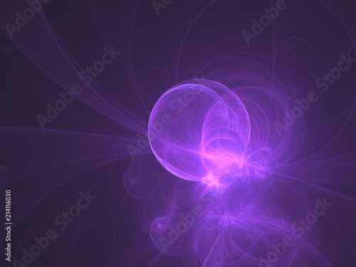 Glowing pink sphere with thin curls on dark background