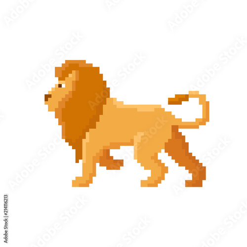 Fototapeta Naklejka Na Ścianę i Meble -  Pixel lion isolated on white background. 8 bit vector illustration