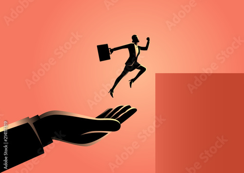 Hand helping a businesswoman to jump higher