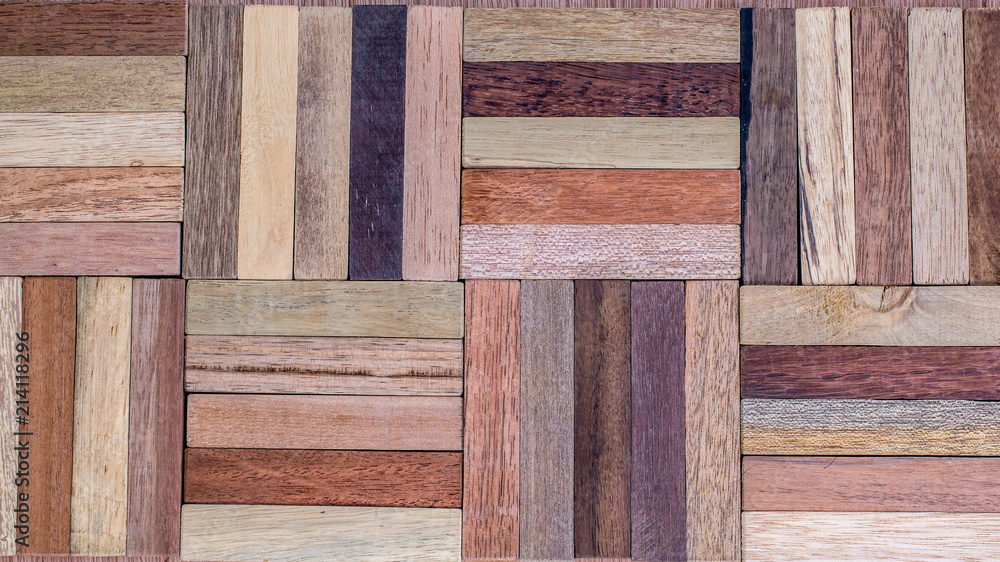 wood specimen from different tropical hardwood that grow in Indonesia. seamless wood parquet texture. natural background - obrazy, fototapety, plakaty 