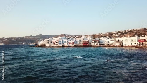 Wallpaper Mural Aerial drone bird's eye view video of iconic little Venice and church of Paraportiani in chora of Mykonos island, Cyclades, Greece Torontodigital.ca