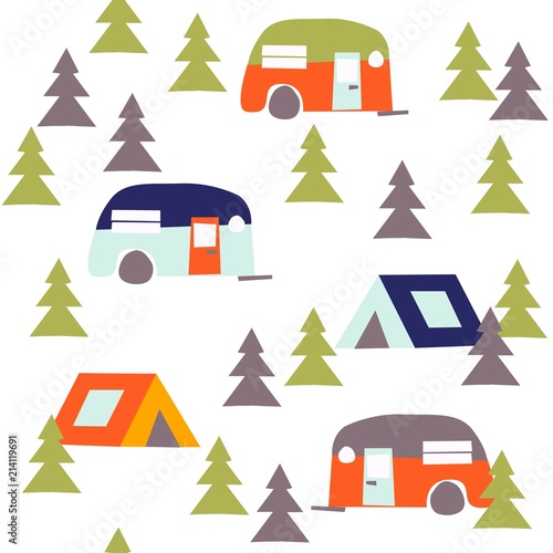 Campaign in the forest. Summer season background vector illustration flat design