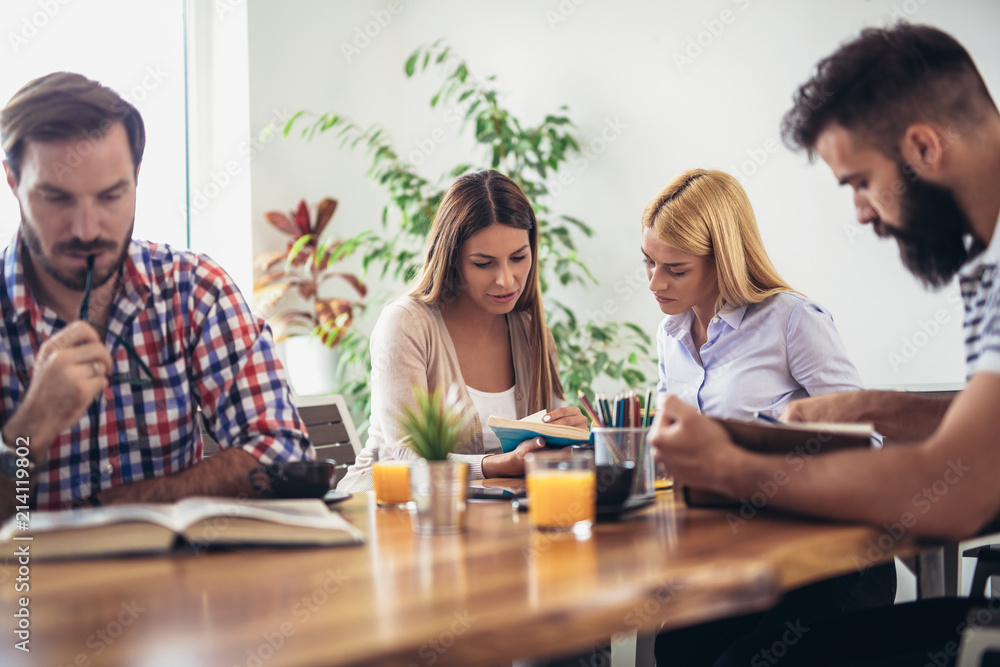 Group of students study at home. Learning and preparing for university exam. Group of students study at home. Learning and preparing for university exam.