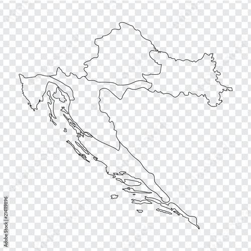 Blank map Croatia. High quality map of  Croatia on on transparent background.  Map of Croatia with the provinces. Stock vector. Vector illustration EPS10. 