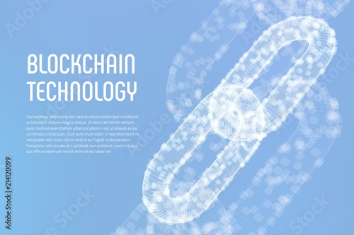 Block chain. Crypto currency. Blockchain concept. 3D wireframe chain with digital blocks. Editable cryptocurrency template. Stock vector illustration.