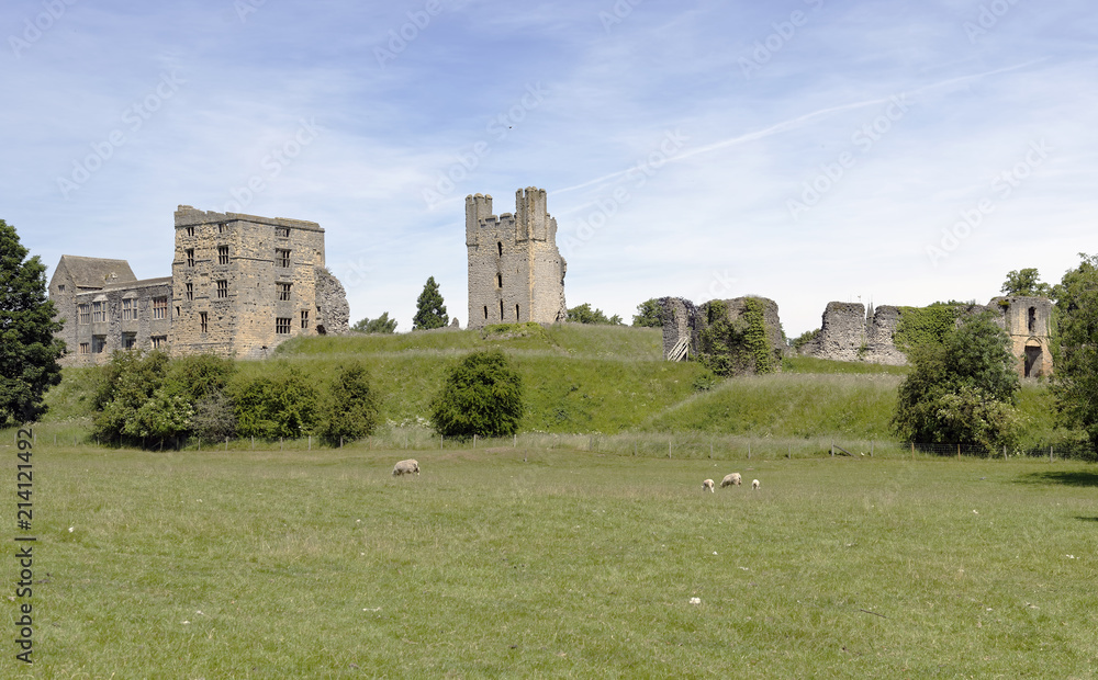 Ruins of medieval Helmsley Castle in the small market town of Helmsley in North Yorkshire, England