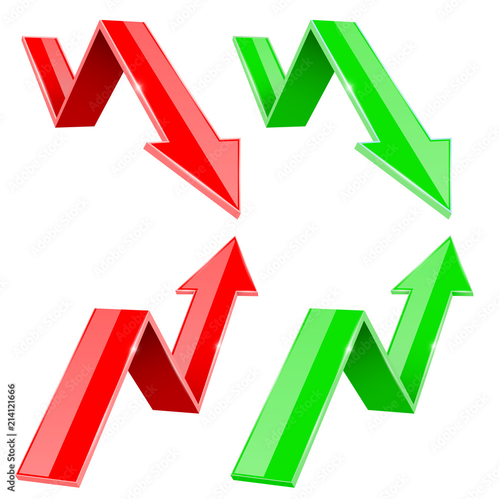 Red and green UP and DOWN arrows. Financial statistic 3d symbols Red and green UP and DOWN arrows. Financial statistic 3d symbols