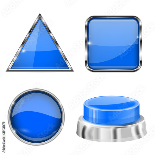 Blue 3d buttons and icons. With metal frame