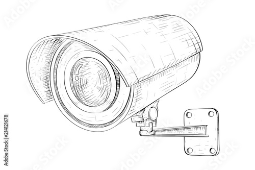 Security cctv camera. Hand drawn sketch