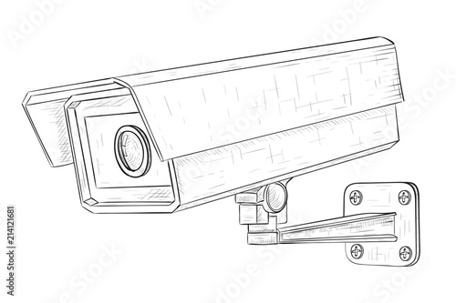 Security cctv camera. Hand drawn sketch