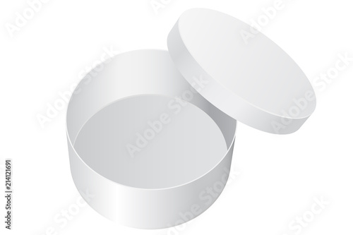 Round gift box. White blank open package