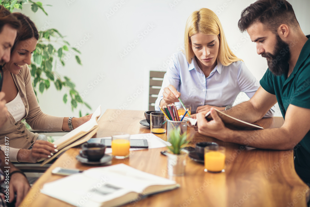 Group of students study at home. Learning and preparing for university exam. Group of students study at home. Learning and preparing for university exam.