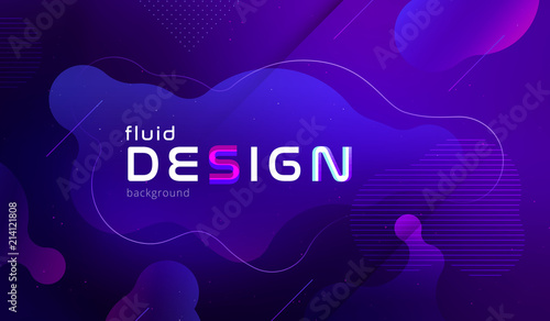 Gradient fluid background design layout for banner or poster. Cool 3d liquid vector pattern with blue violet shape in motion