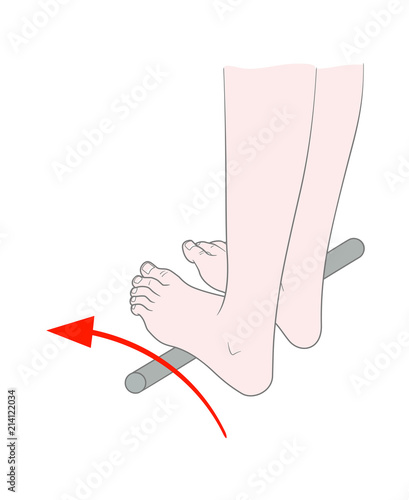 The lower half of the woman's body in an exercise pose for the development of flexibility of the toes. Vector. Isolated on white background