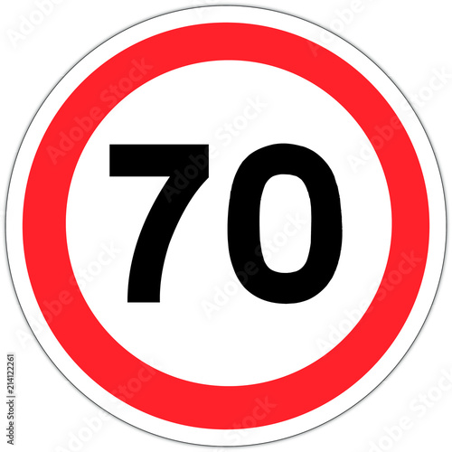 Panneau routier en France : limite de vitesse à 70 km/h (soixante dix kilomètres par heure)