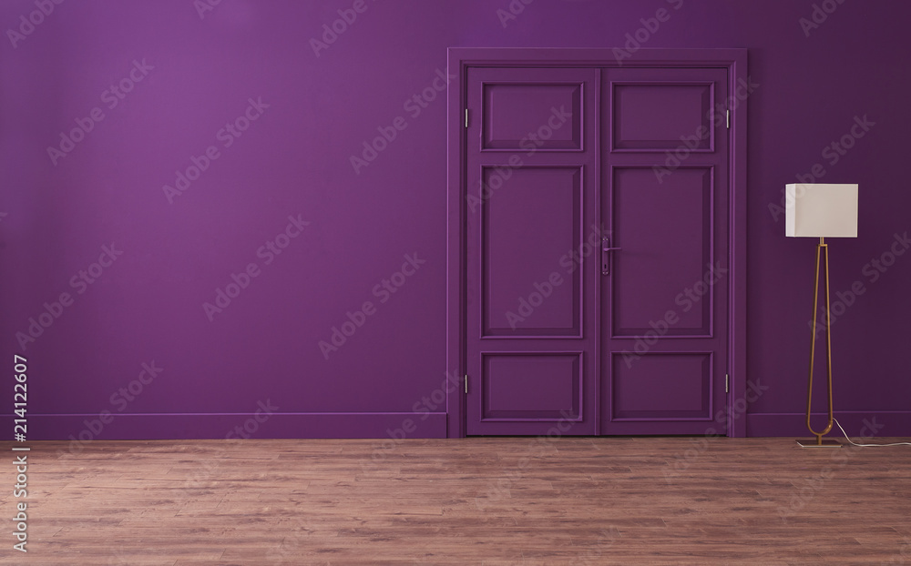 Fototapeta premium modern home decoration purple wall and white lamp style.