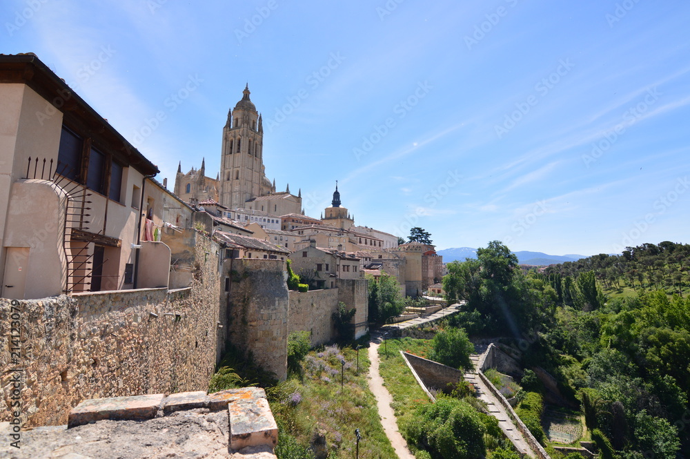 Beautiful Privileged Views of the Cathedral and the Central Buildings of Segovia. Architecture History Travel. June 18, 2018. Segovia Castilla-Leon Spain.