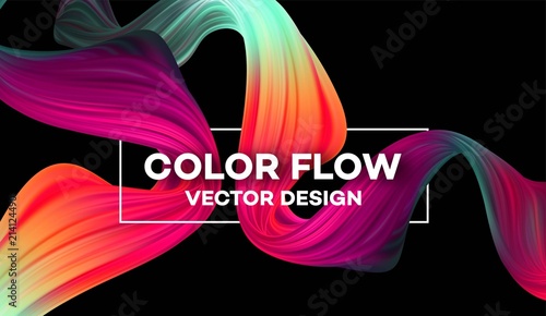 Modern colorful flow poster. Wave Liquid shape in black color background. Art design for your project. Vector illustration