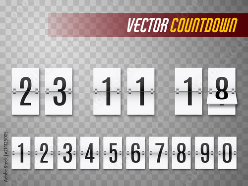 Countdown timer set. Flip time remaining scoreboard or clock. Vector.